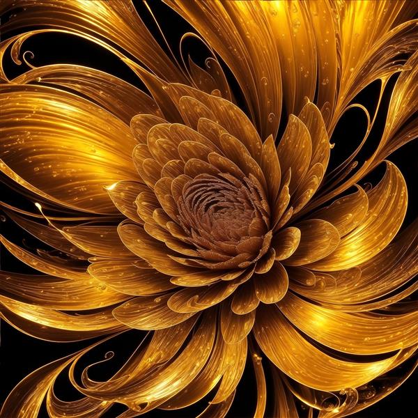 گل‌های سه بعدی طلایی به سبک رنگ روغن طرحی زیبا و چشم‌نواز