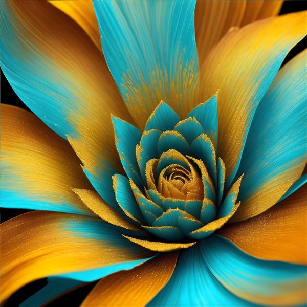 تصویرسازی دیجیتال گل‌های سه بعدی طلایی و فیروزه‌ای