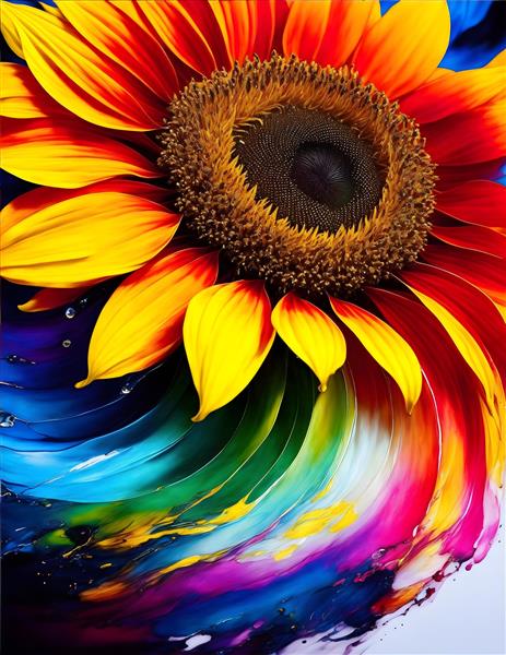 نقاشی گل آفتابگردان مینیاتور رنگارنگ