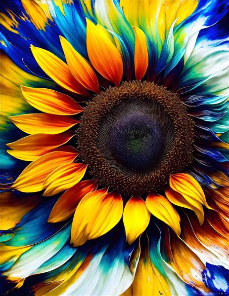 نقاشی گل آفتابگردان رنگ روغن فانتزی