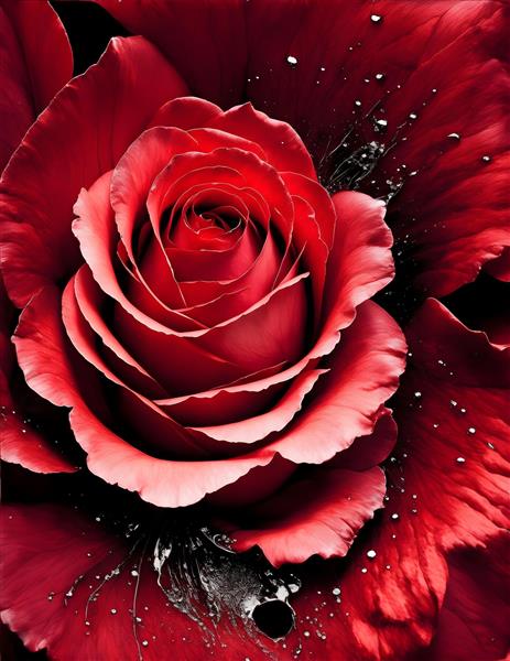 نقاشی زیبا گل رز قرمز