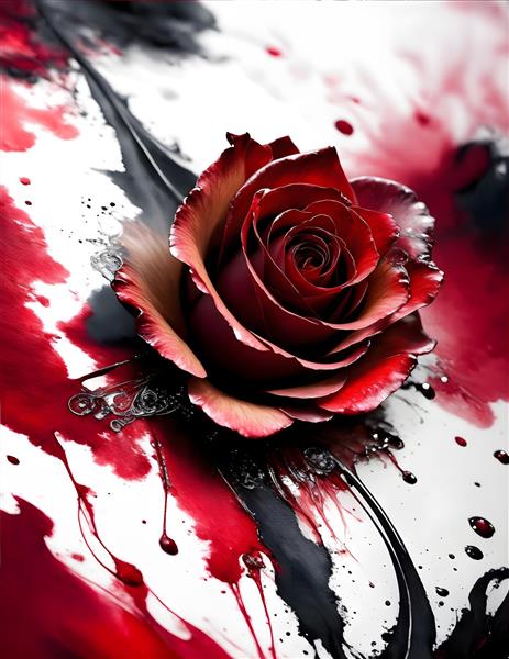 نقاشی فانتزی گل رز قرمز