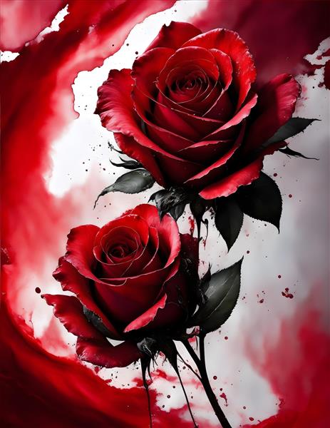 نقاشی رنگ روغن گل رز سرخ