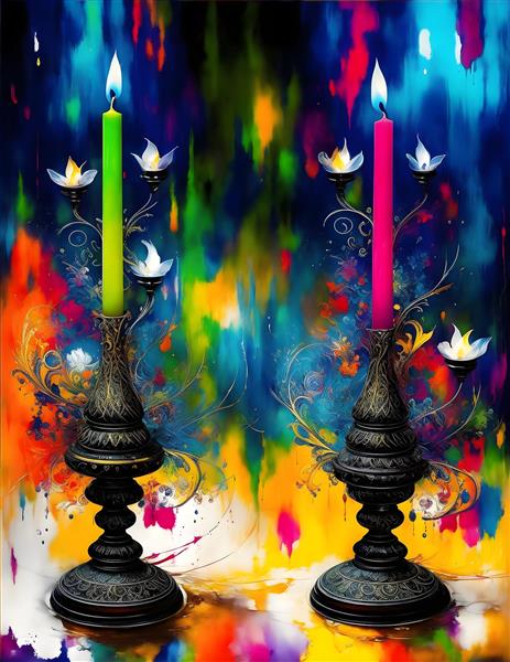 نقاشی دیجیتال فانتزی شمعدان با رنگ های لاکچری