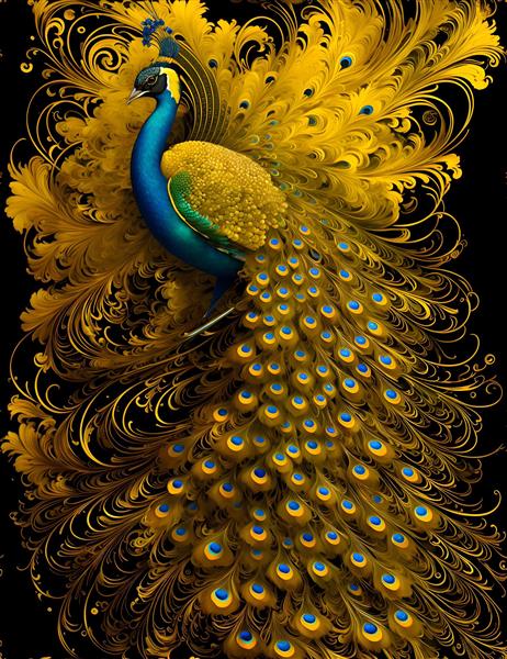 طاووس طلایی انتزاعی در طرح لاکچری