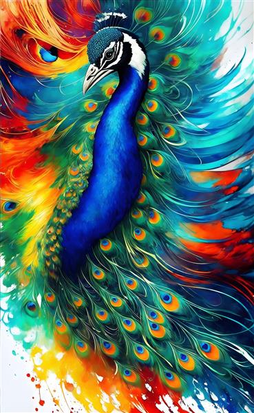 طرح فنگ شویی طاووس انتزاعی رنگی