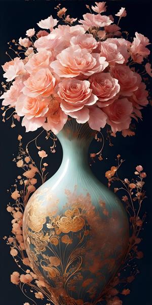 نقاشی گلدان صورتی گل‌های نقاشی شده با رنگ روغن اثری ماندگار و ارزشمند