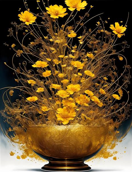 گلدان طلایی گل‌ها دکوراسیونی لوکس و زیبا