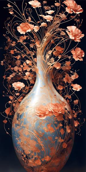نقاشی گلدان گل‌های فانتزی و لوکس اثری خلاقانه و منحصر به فرد