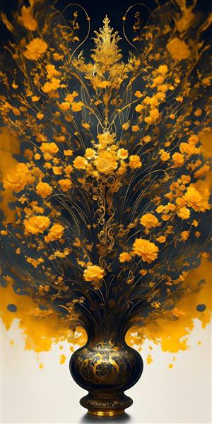 پوستر گلدان طلایی گل‌های مینیاتور