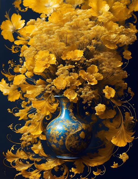 پوستر گلدان طلایی گل‌های زیبا و لاکچری