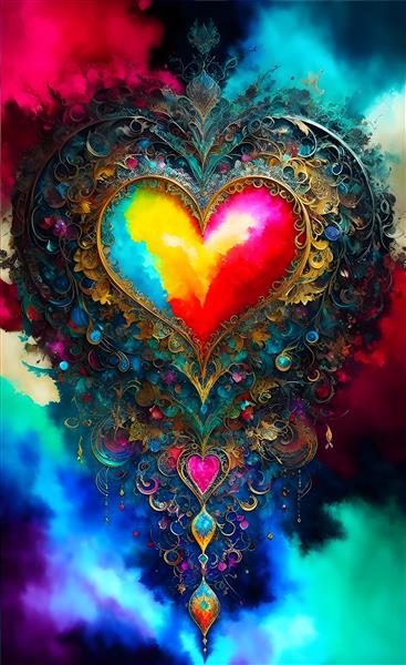 تصویرسازی دیجیتال قلب رنگارنگ زیبا فنگ شویی