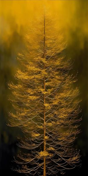 پس زمینه نقاشی دیجیتال با درخت طلایی انتزاعی