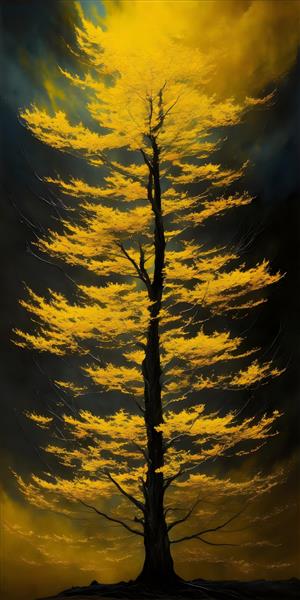 درخت طلایی تصویرسازی دیجیتال با پس زمینه انتزاعی