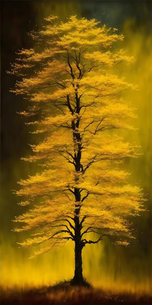 درخت طلایی انتزاعی با پس زمینه نقاشی دیجیتال