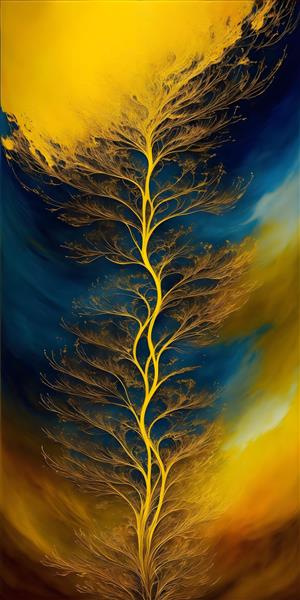تصویرسازی دیجیتال درخت طلایی با پس زمینه انتزاعی