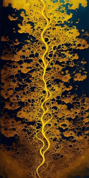 نقاشی دیجیتال درخت طلایی با پس زمینه انتزاعی