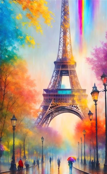 نقاشی دیجیتال منظره برج ایفل در پاریس