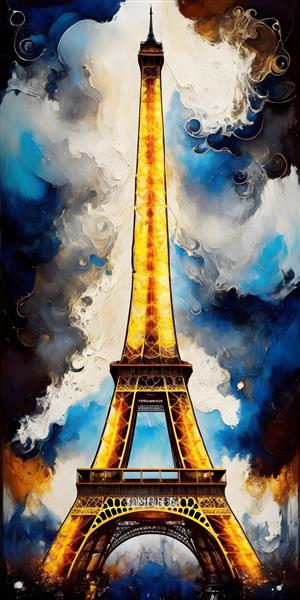 نقاشی آبرنگ فانتزی برج ایفل در پاریس