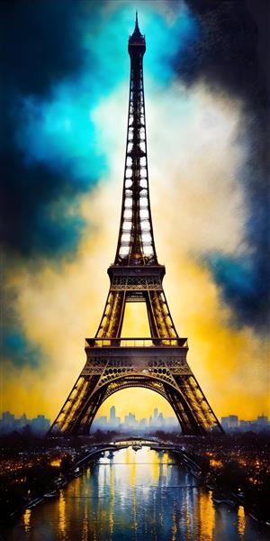 نقاشی دیجیتال طلایی برج ایفل در پاریس