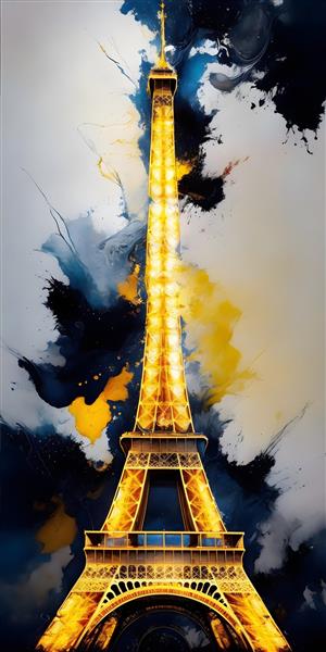 نقاشی آبرنگ برج ایفل در سبک فانتزی