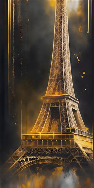 نقاشی دیجیتال سیاه و طلایی برج ایفل در پاریس