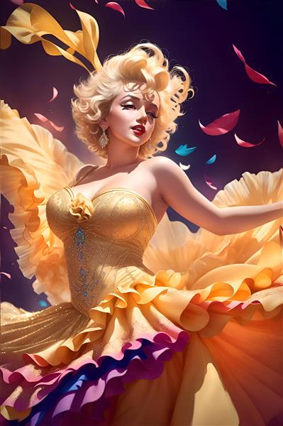پوستر دیواری هنری رقص فلامنکو مرلین مونرو با لباس زرد