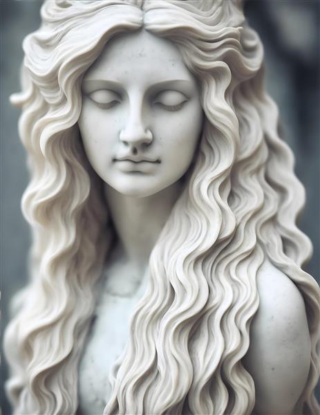 تابلو دکوراتیو نقاشی دیجیتال مجسمه زن مرمری با موهای بلند