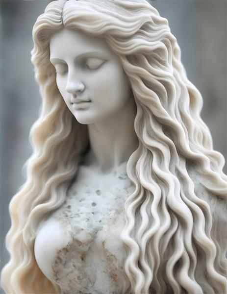 پوستر دیواری طرح سه بعدی مجسمه زن سنگی با موهای بلند