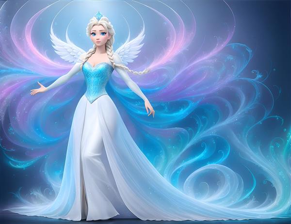 نقاشی دیجیتال السا با بال‌های فرشته