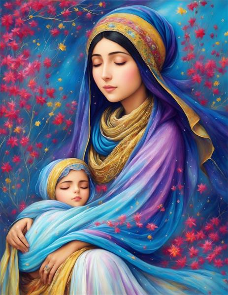 پوستر دیواری مادر و فرزند ایرانی با طرحی زیبا