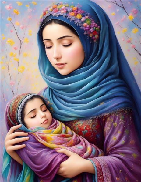 پوستر دیواری مادر و فرزند ایرانی با طرحی ماندگار