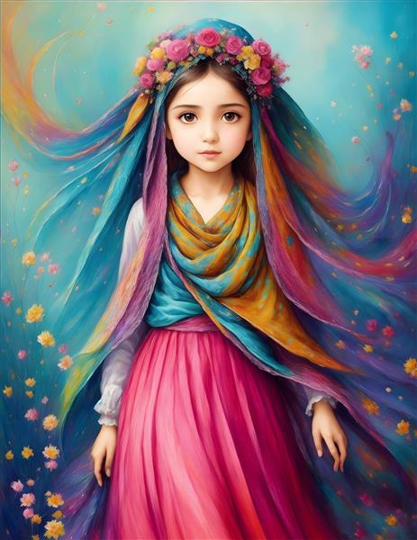تابلو دکوراتیو تصویرسازی دختر کوچک ایرانی اکرلیک