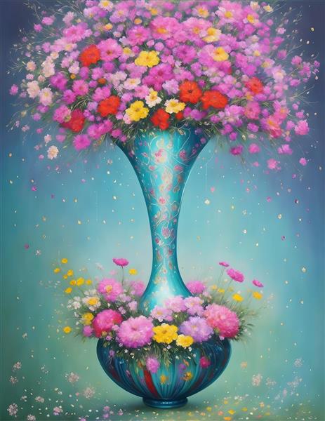 تصویرسازی دیجیتال گلدان گل های رنگارنگ