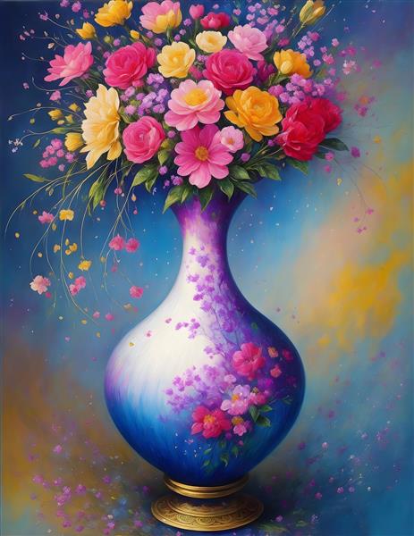 پوستر دیواری گلدان گل های زیبا و رنگارنگ