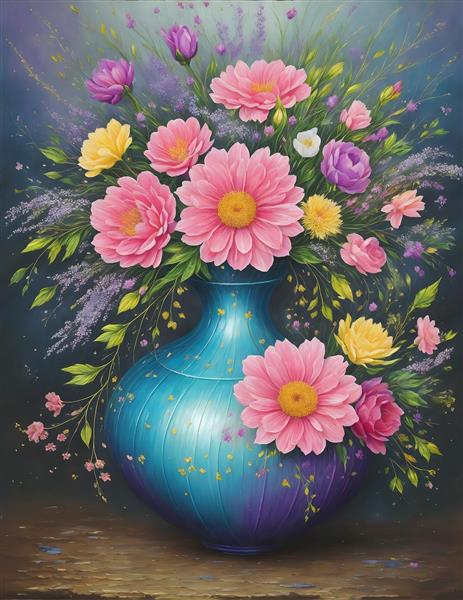 هنری ترین نقاشی دیجیتال گلدان گل های ایرانی