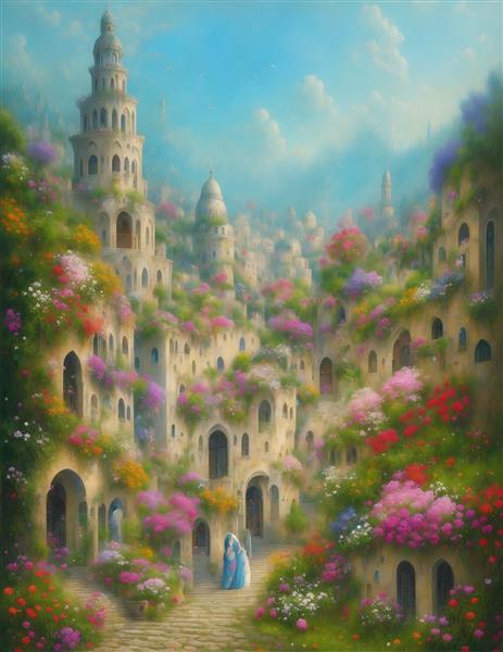 پوستر دیواری رنگ روغن منظره گل‌های قصر