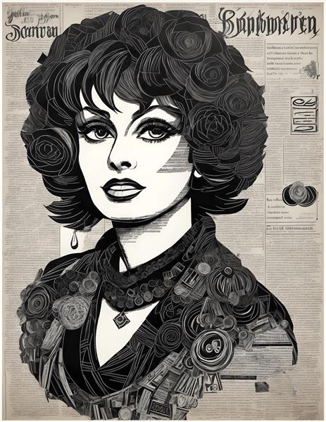 نقاشی دیجیتال ماژیکی از سوفیا لورن به سبک روزنامه