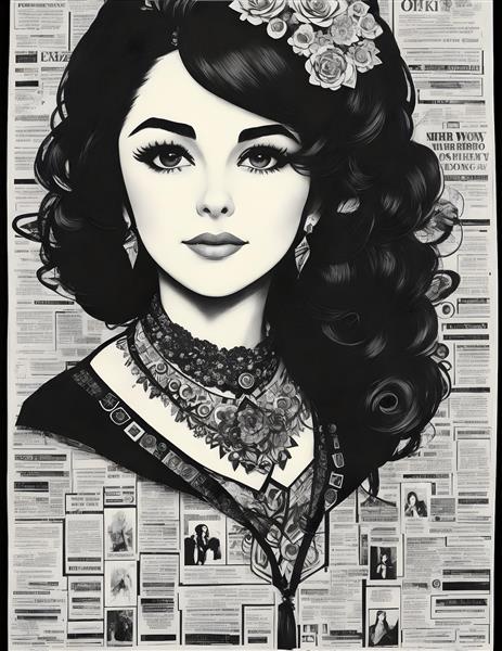 تابلو دکوراتیو نقاشی دیجیتال چهره الیزابت تیلور به سبک قدیمی