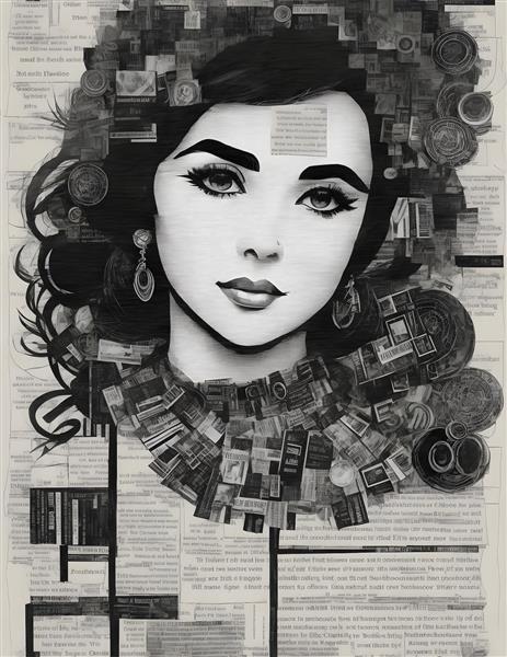 نقاشی دیجیتال ماژیک از چهره الیزابت تیلور به سبک روزنامه