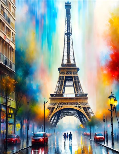 برج ایفل پوستر دیواری هنری نقاشی آبرنگ باران پاریس