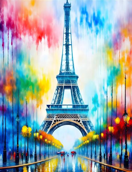پوستر دیواری نقاشی آبرنگ پاریس در غروب