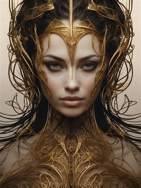 پوستر دیواری سورئال از چهره زن زیبا در سبک طلایی