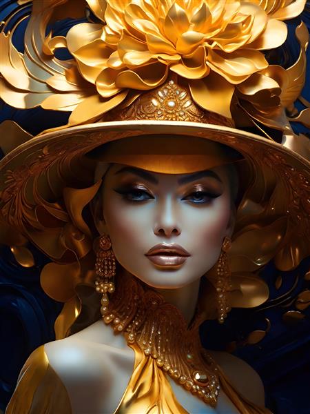 نقاشی دیجیتال پرتره دختر باربی با کلاه طلایی