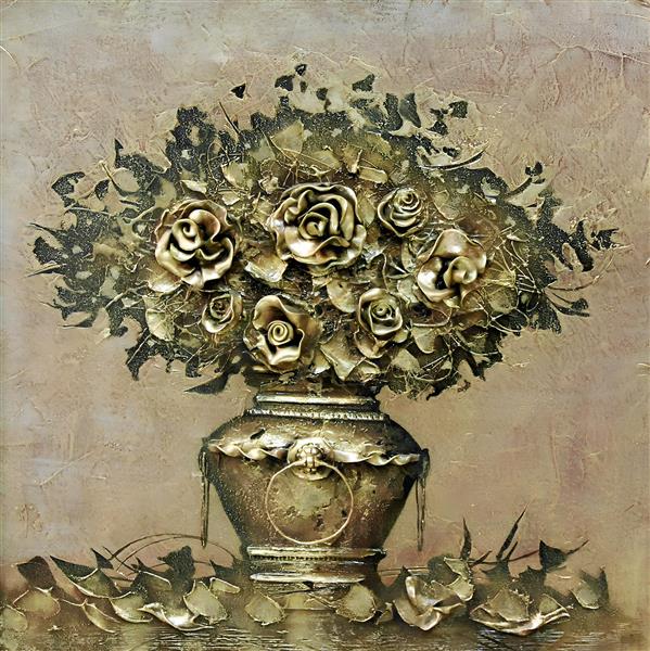 گلدان و دسته گل طرح تابلو نقاشی لوکس و برجسته به سبک کووال استایل