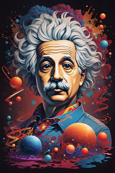 آلبرت اینشتین در فضای رنگارنگ پوستر دیجیتال