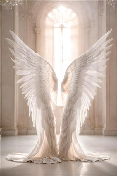 دو بال سفید فرشته بلند تصویرسازی زیبا