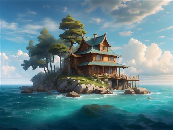 خانه ای در میان جزیره و منظره زیبای دریا
