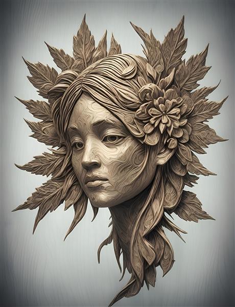 دختر چوبی با گلهای خرده چوب در سبک هنری