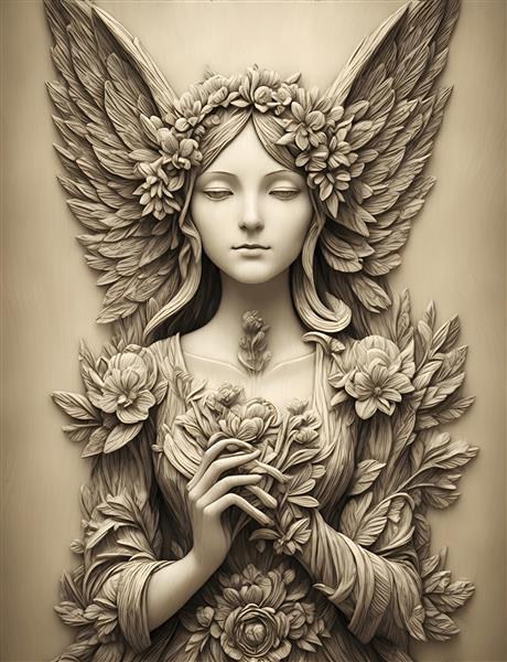 مجسمه فرشته بالدار چوبی زیبا
